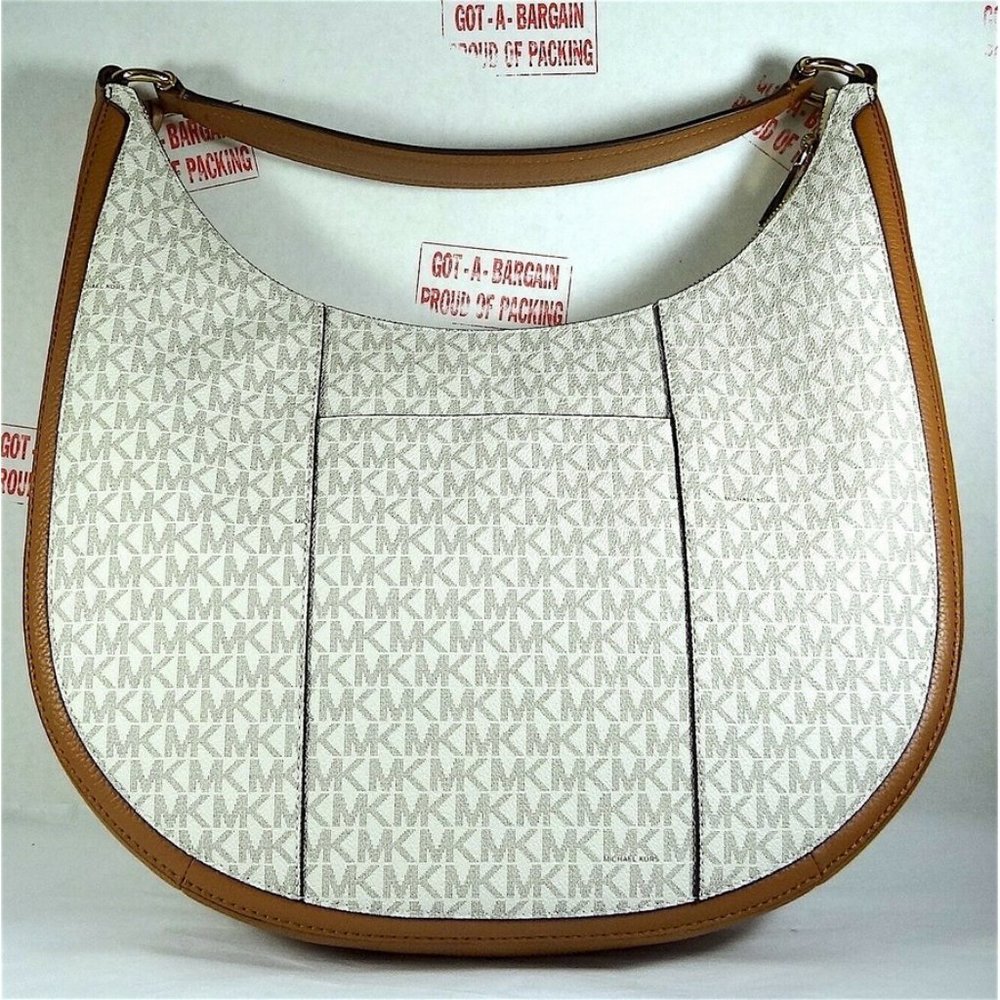 Michael Kors Lydia Vanilla MK Signature Large Hobo Shoulder Bag